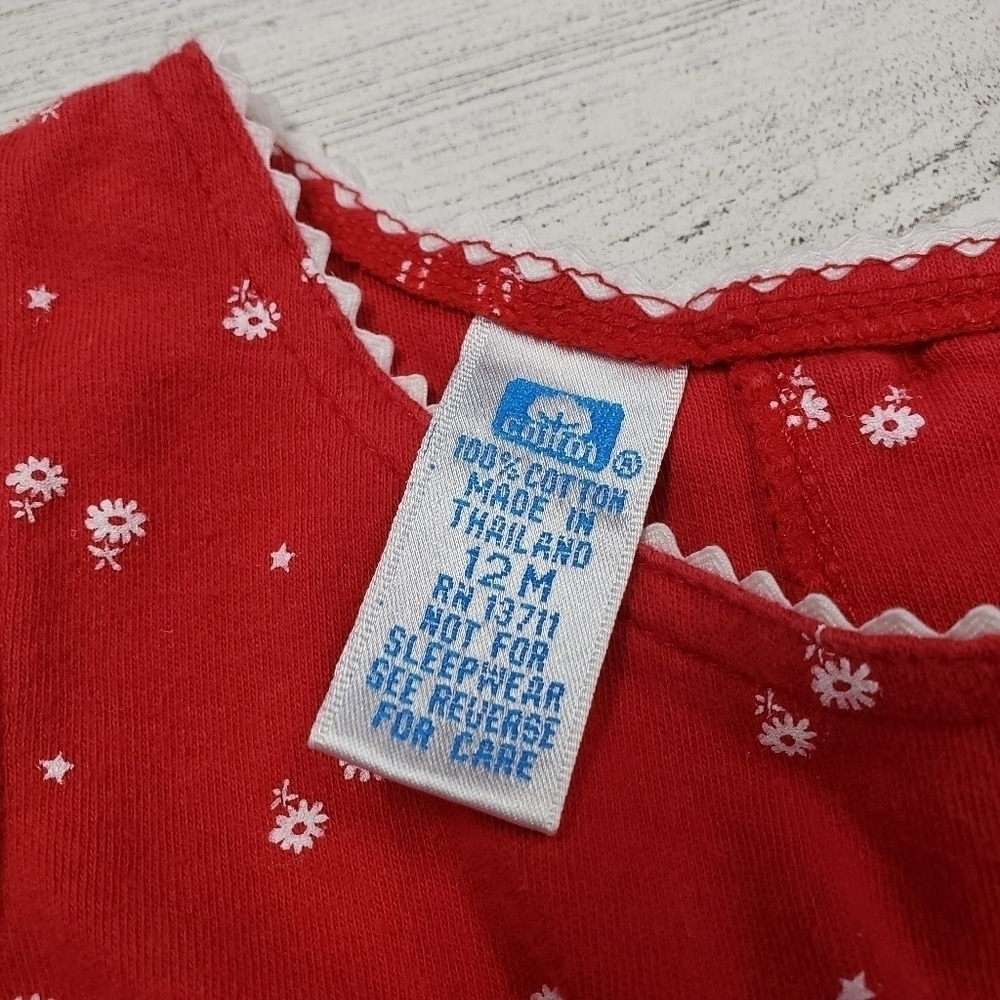 Cotton Baby Girls Red White Floral Overalls Size 12m - Picture 4 of 6